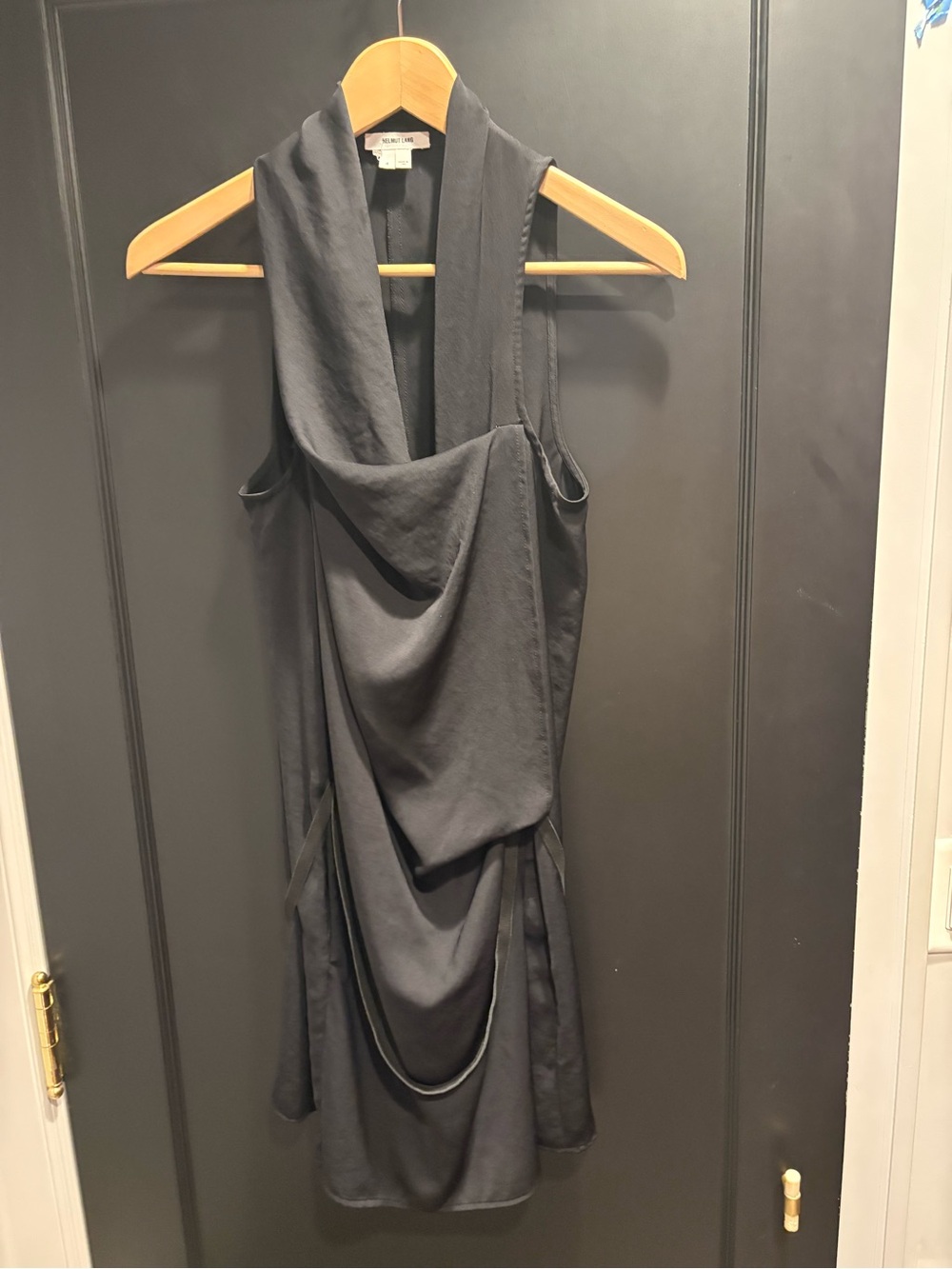 Draped Sleeveless cowl neck helmut lang Dress goat leather belt size S 4 pockets